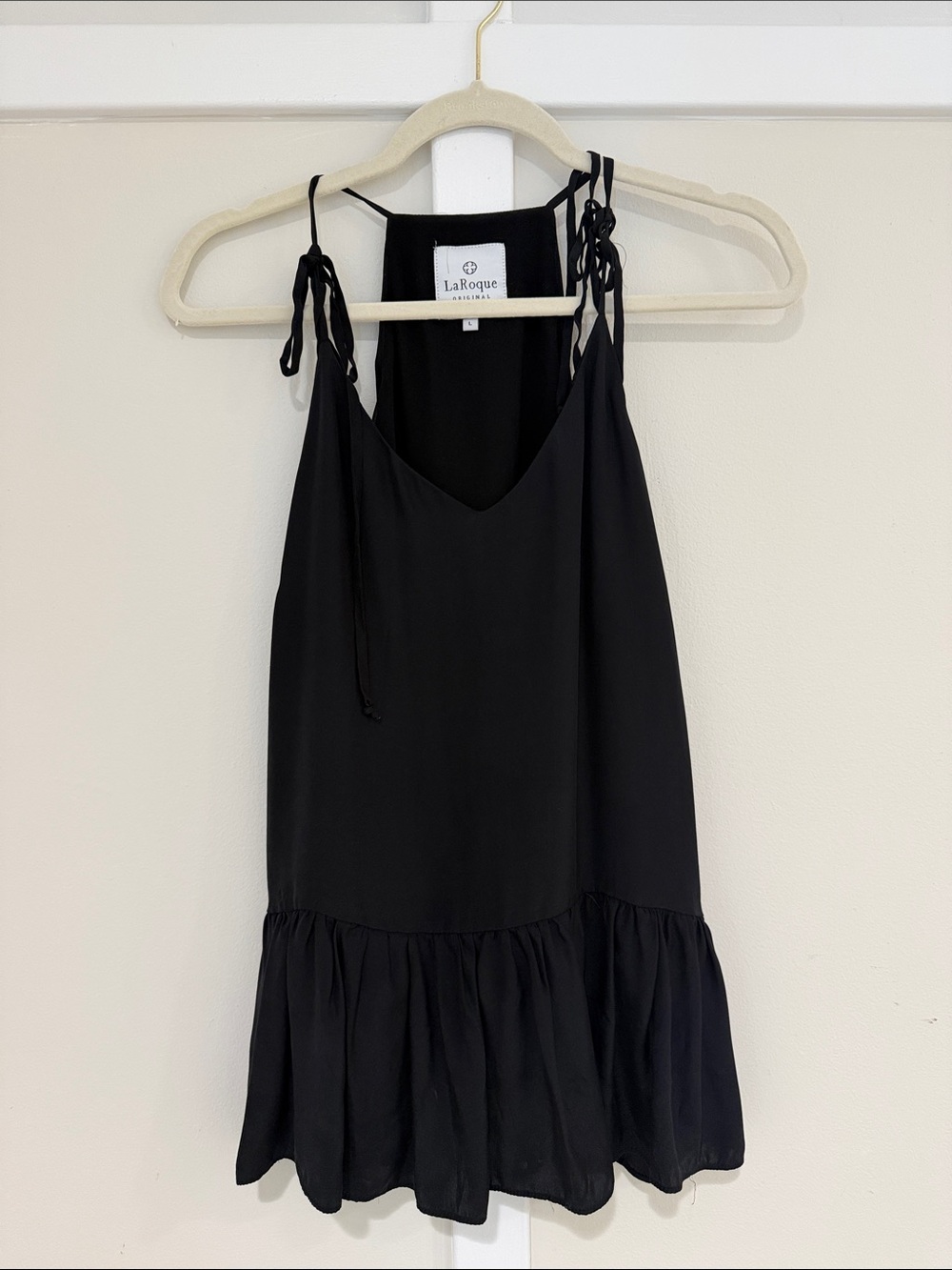 LaRoque Black Tie-Shoulder Ruffle Slip Top